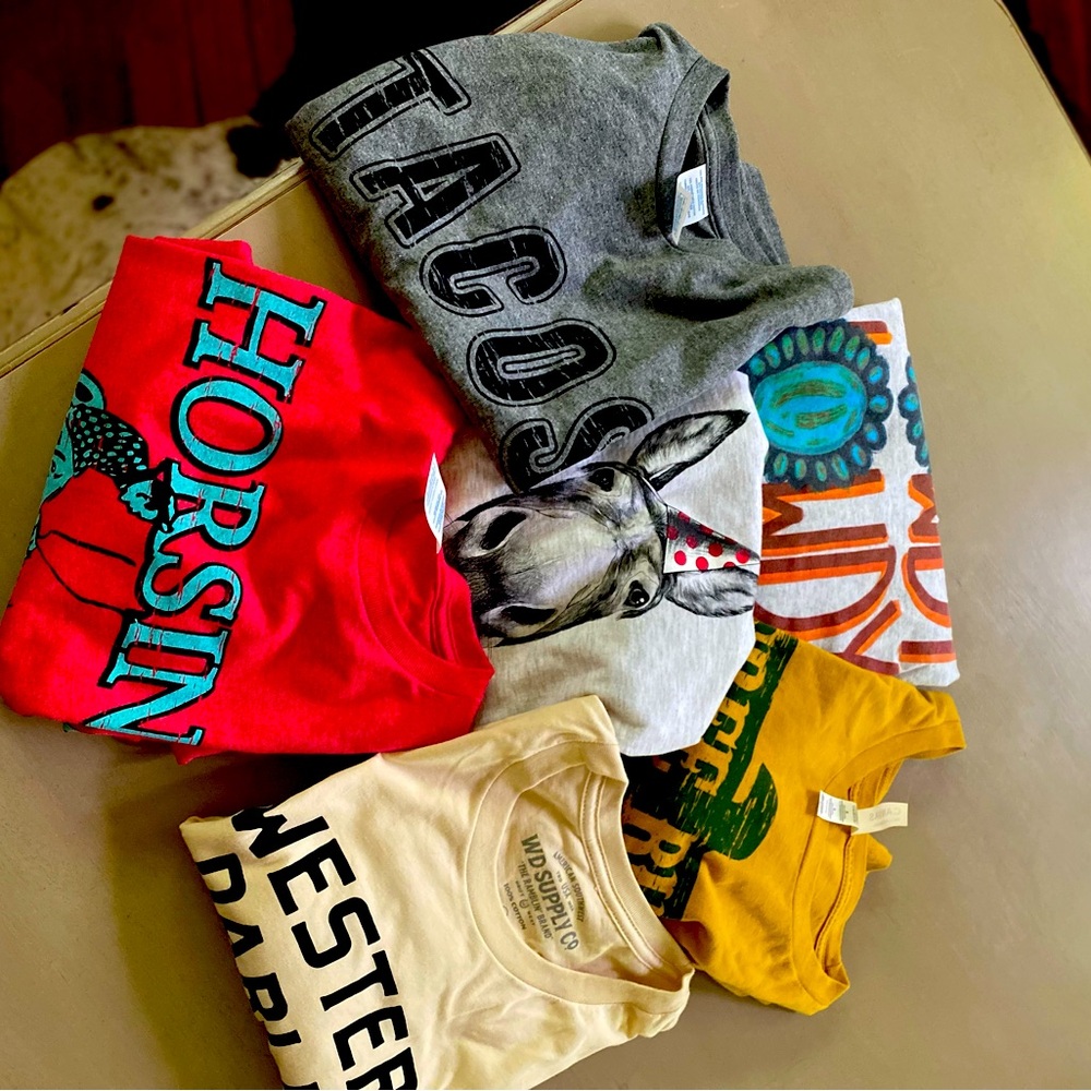 Collection of 6 Western Theme Tees.  All Size Large.  All 100% Cotton.